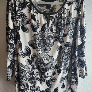 Worthington Black and White Floral Blouse